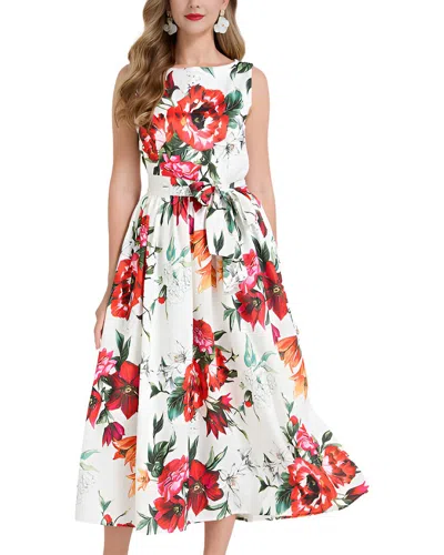 Elaine Printed Midi Dress In White