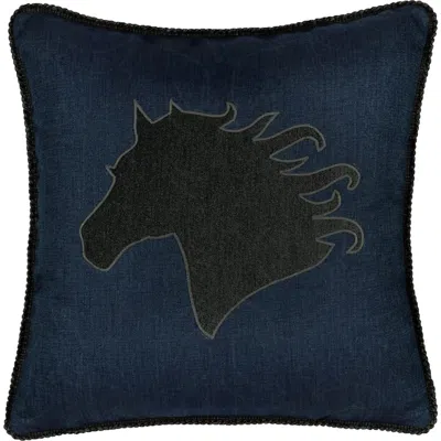 Elaine Smith Black Beauty Handmade Velvet Embroidered Applique Indoor & Outdoor Accent Pillow