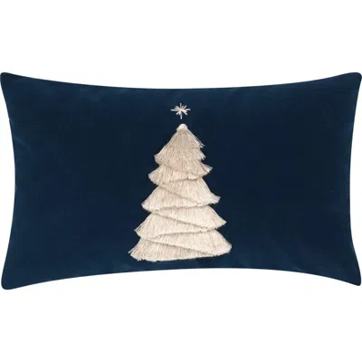 Elaine Smith Fraser Fir Handmade Applique Woven Accent Holiday Pillow In Blue