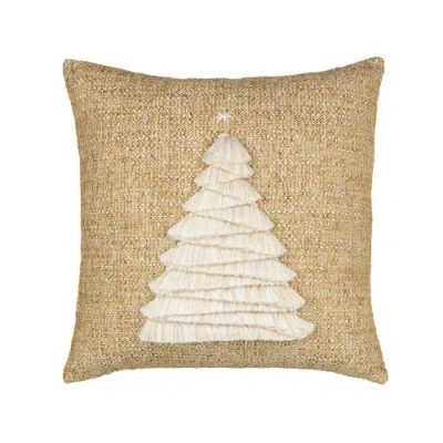 Elaine Smith Fraser Fir Handmade Applique Woven Accent Holiday Pillow In Gold