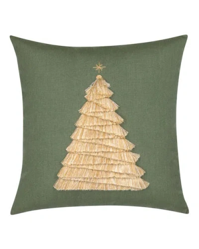 Elaine Smith Fraser Fir Handmade Applique Woven Accent Holiday Pillow In Green