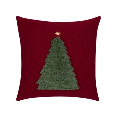 Elaine Smith Fraser Fir Handmade Applique Woven Accent Holiday Pillow In Multi