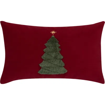 Elaine Smith Fraser Fir Handmade Applique Woven Accent Holiday Pillow In Red