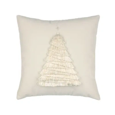 Elaine Smith Fraser Fir Handmade Applique Woven Accent Holiday Pillow In White