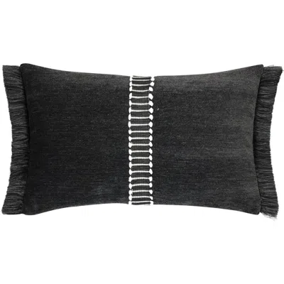 Elaine Smith Luxe Velour Chenille With Decorative Tape Indoor & Outdoor Woven Accent Pillow In Gray