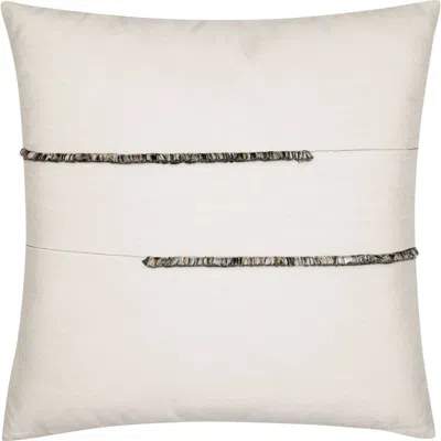 Elaine Smith Micro Fringe Square Indoor & Outdoor Square Woven Accent Pillow With Chenille Accents In White
