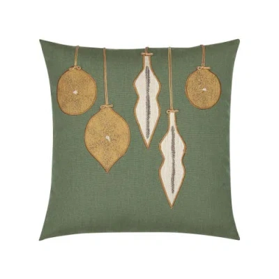 Elaine Smith Ornaments Hand Appliqued Indoor & Outdoor Woven Accent Holiday Pillow In Green