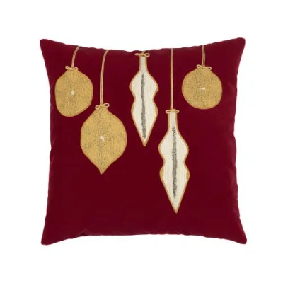 Elaine Smith Ornaments Hand Appliqued Indoor & Outdoor Woven Accent Holiday Pillow In Red