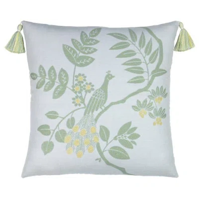 Elaine Smith Plume Spring Jacquard Indoor & Outdoor Woven Accent Pillow With Tassels In Green