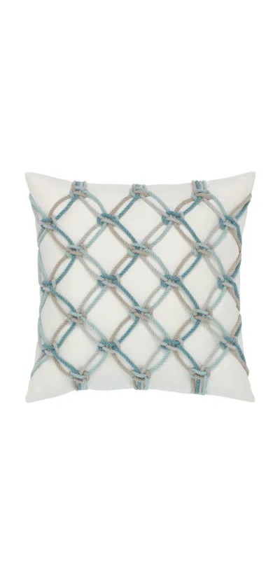 Elaine Smith Rope Hand Knotted Macrame Indoor & Outdoor Woven Accent Pillow In Blue
