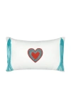 Elaine Smith Wild Heart Hand Appliqued & Embroidered Tassel Indoor & Outdoor Woven Accent Pillow