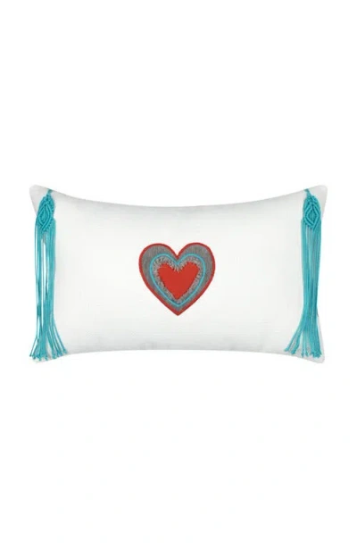 Elaine Smith Wild Heart Hand Appliqued & Embroidered Tassel Indoor & Outdoor Woven Accent Pillow