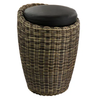 Elama 1 Piece Wicker Outdoor Ottoman Chair In Brown And Black