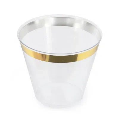 Elama 100 Piece 9 Ounce Disposable Plastic Party Cup Set With Gold Rim, Bpa-free Cups For Weddings, Partie In White;gold