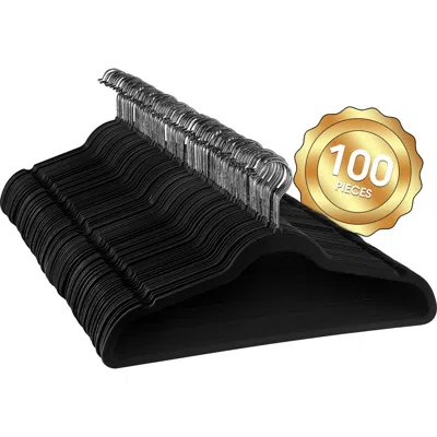Elama 100 Piece Set Of Velvet Slim Profile Heavy Duty Felt Hangers With Stainless Steel Swivel Hooks In Black