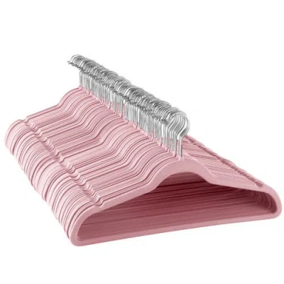 Elama 100 Piece Velvet Slim Profile Heavy Duty Felt Hangers With Stainless Steel Swivel Hooks In Pink