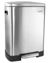 Elama 2 Compartment Large 10.6 Gallon Split Stainless Steel Step Trash Bin With Slow Close Mechanism In Silver