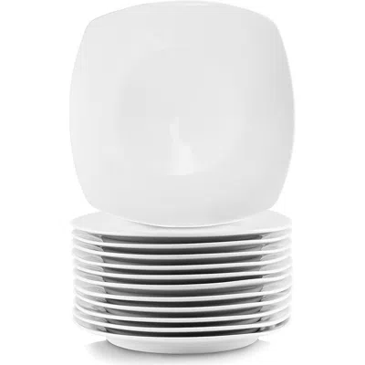 Elama 12 Piece Square Porcelain Large Dinner Plates In White