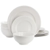 Elama 12 Piece Stoneware Dinnerware Set In White