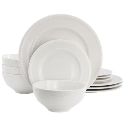 Elama 12 Piece Stoneware Dinnerware Set In White