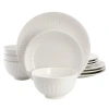 Elama 12 Piece Stoneware Dinnerware Set In White
