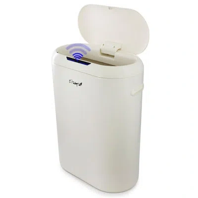 Elama 13 Gallon Automatic Sensor Hands Free Round Top Trash Can In Black In White