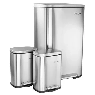Elama 13 Gallons Steel Step On Trash Can In Silver