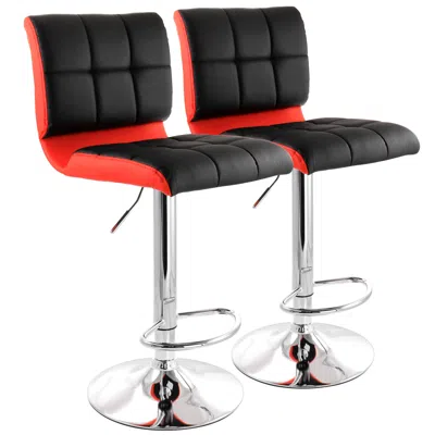Elama 2 Piece Adjustable Faux Leather Two Toned Bar Stool In Black And Red
