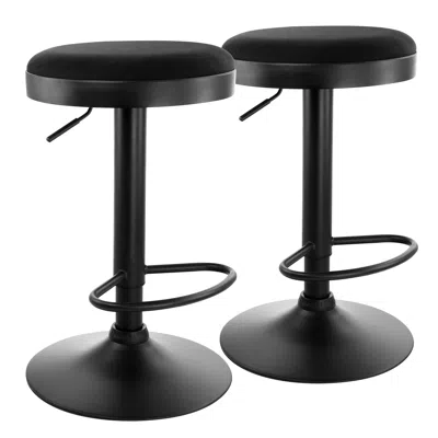 Elama 2 Piece Backless Adjustable Fabric Bar Stool In Black With Black Base In Animal Print