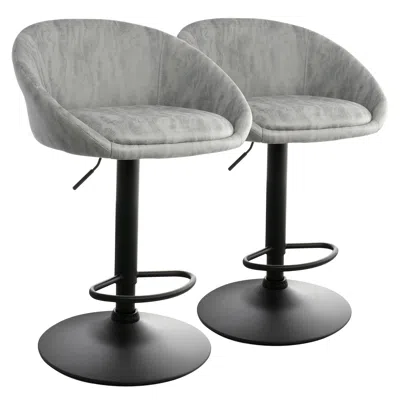 Elama 2 Piece Cloth Adjustable Bar Stool Set In Gray With Black Base