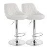 Elama 2 Piece Diamond Stitched Faux Leather Bar Stool In White With Chrome Base And Adjustable Height In White