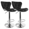 Elama 2 Piece Diamond Tufted Faux Leather Adjustable Bar Stool In Black With Chrome Trim And Base In Black