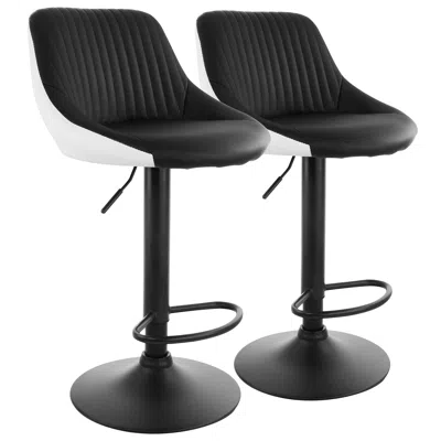 Elama 2 Piece Faux Leather Adjustable Bar Stool In Black And White With Black Base
