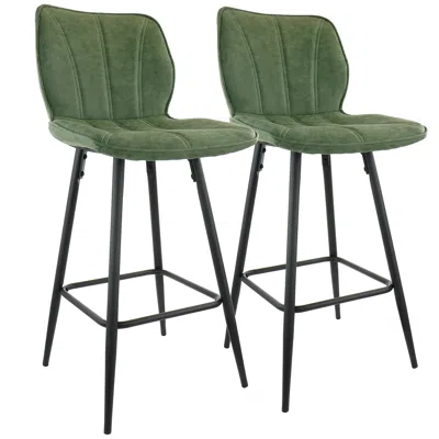 Elama 2 Piece Faux Leather Bar Chair In Green With Metal Legs