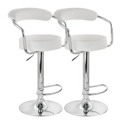 Elama 2 Piece Faux Leather Retro Adjustable Bar Stool In White With Chrome Handles And Base In Multi