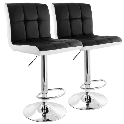 Elama 2 Piece Faux Leather Tufted Bar Stool In Black And White With Chrome Base