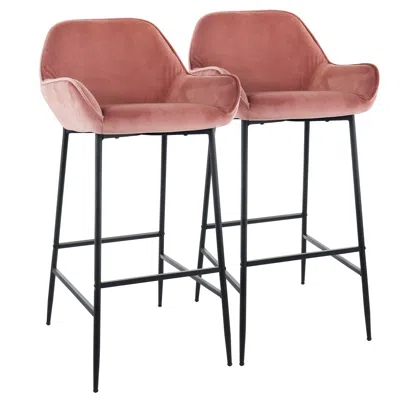 Elama 2 Piece Velvet Bar Stool In Blush Pink With Black Legs In Animal Print