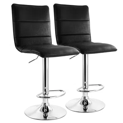 Elama 2 Piece Vintage Faux Leather Adjustable Bar Stool In Black With Chrome Base