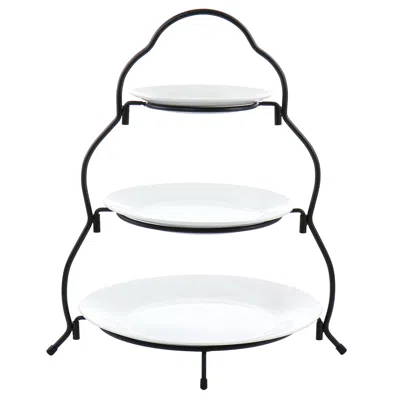 Elama 3 Tier Round Plate Porcelain Serveware Set In Multi