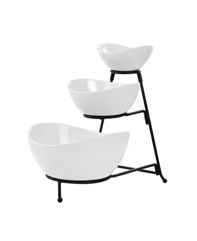 Elama 3-tiered Oval Bowl Serving Stand Set In White