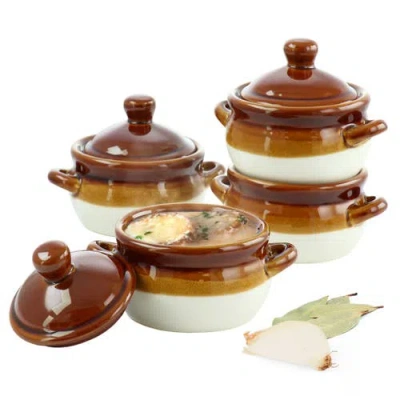 ELAMA ELAMA 4 PIECE DOUBLE HANDLE 15 OUNCE FRENCH ONION SOUP BOWL WITH LID