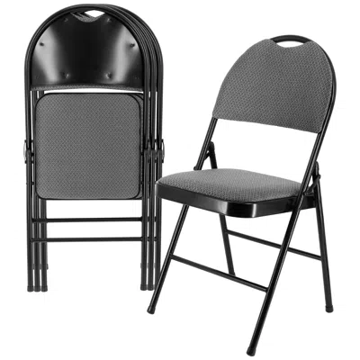 Elama 4 Piece Metal Folding Chair With Padded Seats And Top Handle In Gray In Black