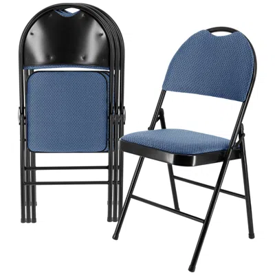 Elama 4 Piece Metal Folding Chair With Padded Seats In Dark Blue