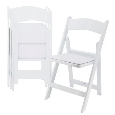 Elama 4 Piece Plastic Folding Resin Chair In White With Removable Seat Pad