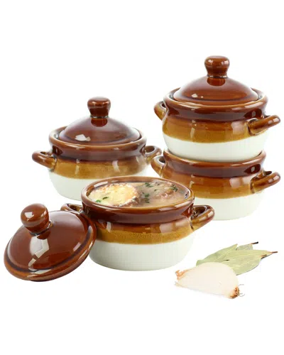 Elama 4pc Double Handle French Onion Soup Bowls With Lids In Brown