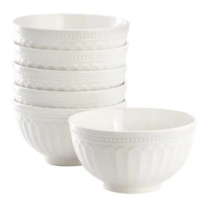 Elama 6 Piece Embossed Arch Stoneware Cereal Bowl Set White