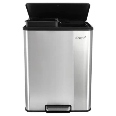 Elama 60 Liter 2 Compartment Large 8 Gallon Split Stainless Steel Step Trash Bin With Slow Close Mec In Silver