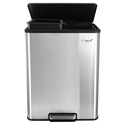 Elama 60 Liter 2 Compartment Large 8 Gallon Split Stainless Steel Step Trash Bin With Slow Close Mechanism In Silver