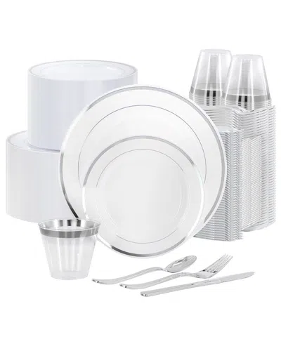 Elama 600pc Disposable Plastic Dinnerware Party Set In White