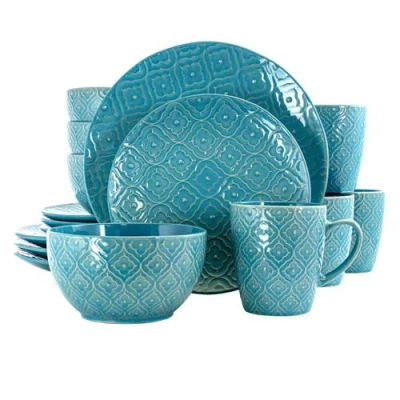 ELAMA ELAMA AQUA LILY 16 PIECE LUXURIOUS STONEWARE DINNERWARE WITH COMPLETE SETTING FOR 4
